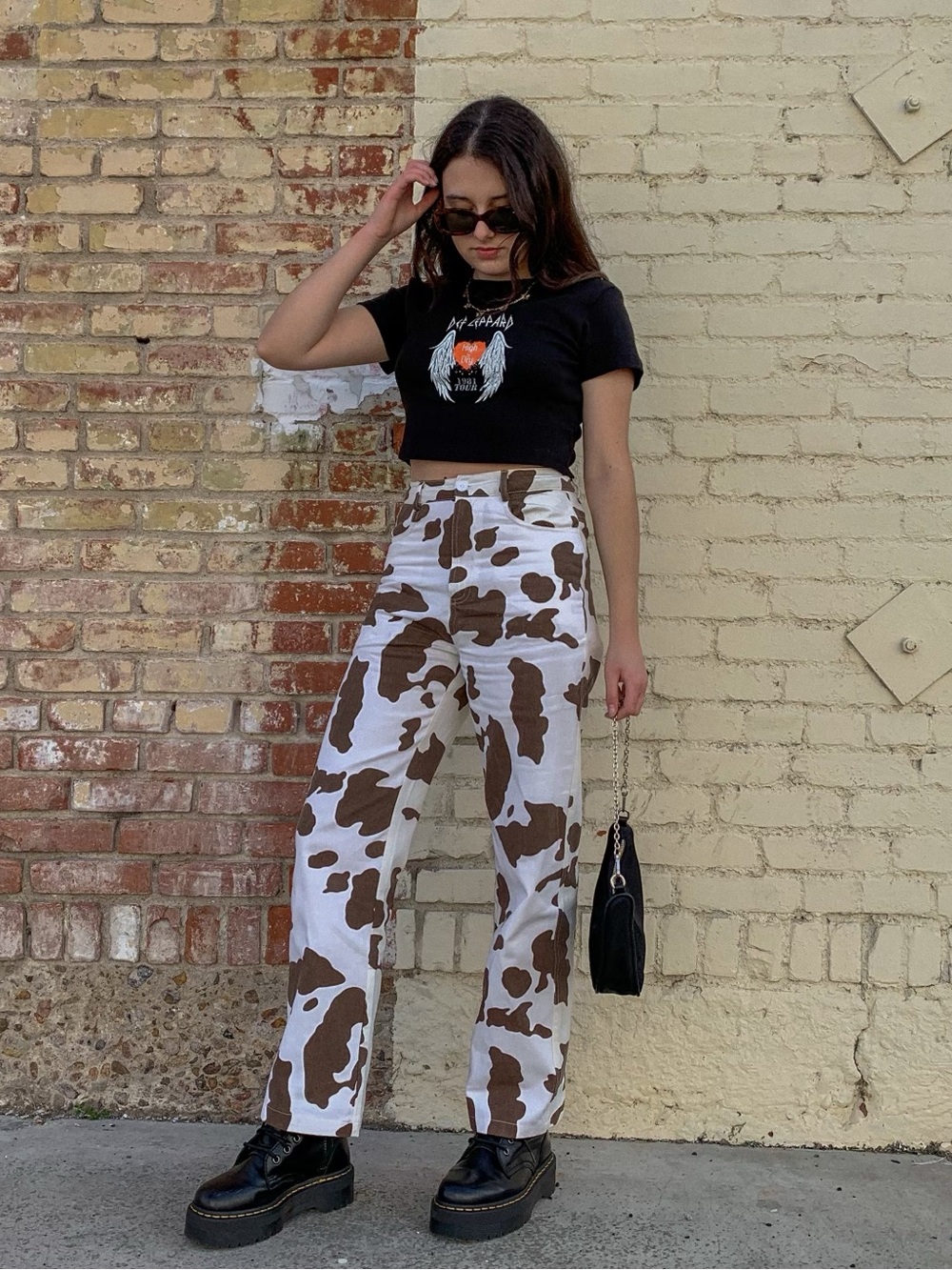 Princess Polly White & Brown Cow Print Straight-Leg Jeans